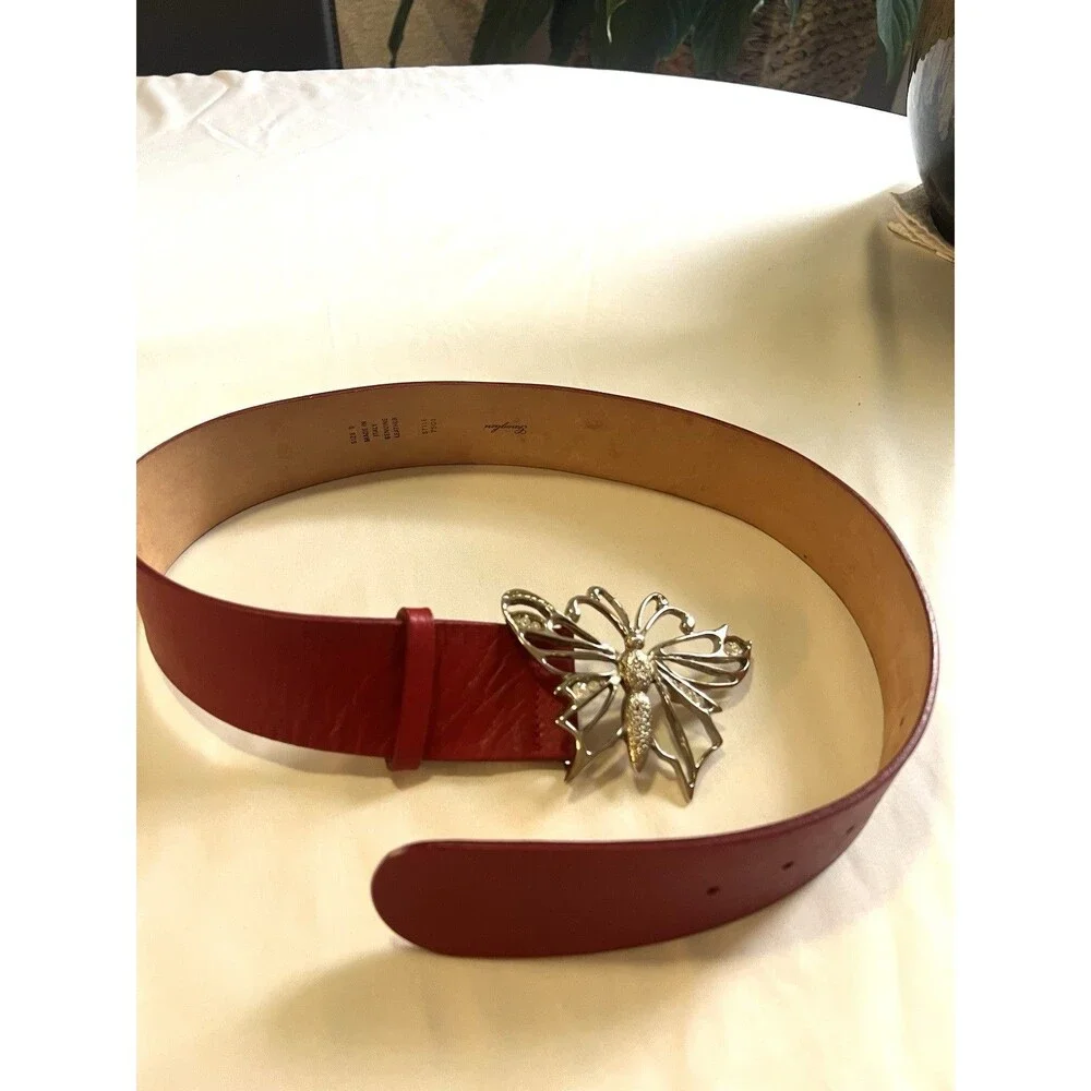 VTG Garuglieri Red Leather Belt fits 27-31” Butterfly Buckle Italy Y2K Boho West